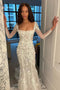 Illusion Mermaid Long Sleeves Square Neck Tulle Appliques Wedding Dress, Bridal Gown CHW0181