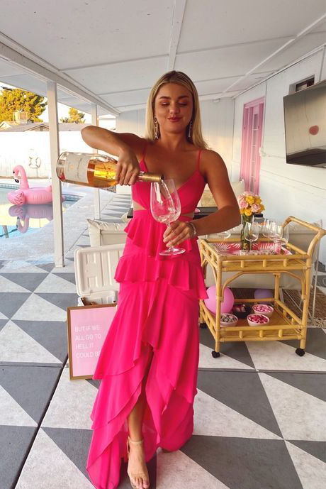 fitted lace wedding dress Charming Mermaid Sweetheart Satin Hot Pink Long Prom Dresses Pic Color / US16 main image 1