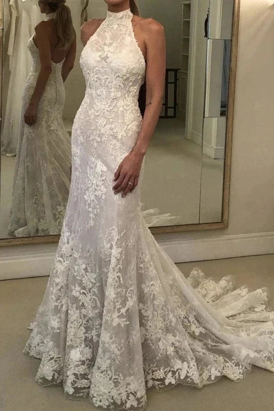 knee length dresses for ladies Ombreprom Wedding Dress Elegant Sweetheart Lace Mermaid Sleeveless Beach Wedding Gown main image 0