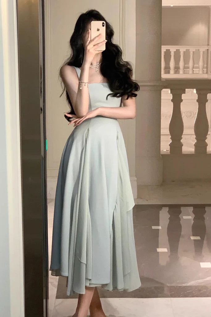green emerald velvet dress Jersey Square Neck Gown- Champagne main image 1