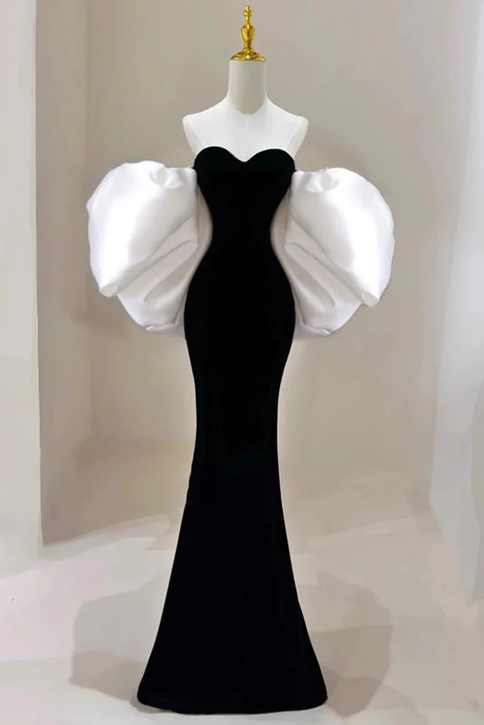 princess polly baby blue dress Ball Gown Black Sweetheart Neck Satin Tulle Long Prom Dress P1577 –  PreppyDress main image 1