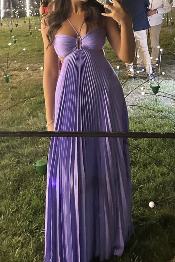 A-line Purple Halter Chiffon Prom Dress, Formal Dress with Pleats CHP0   cherishgirls