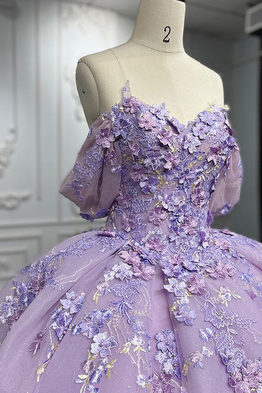 Purple Off The Shoulder Ball Gown Prom Dress, Princess Quinceanera Dre –  cherishgirls