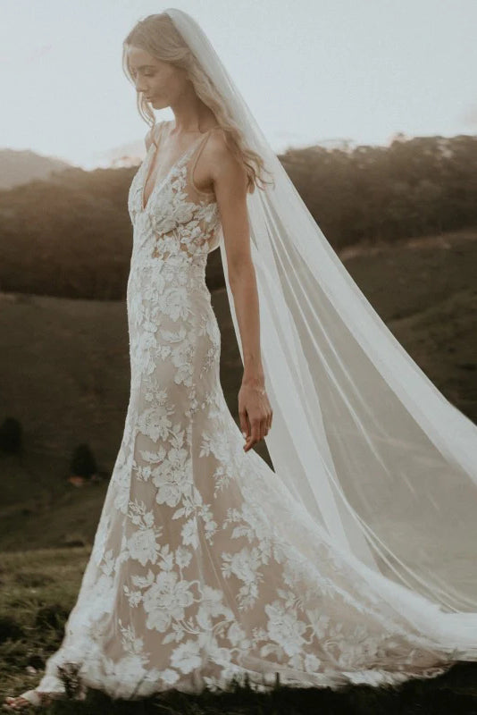 Ivory Beach Lace Wedding Dresses, Mermaid V Neck Sleeveless Bridal Dre cherishgirls Ivory Beach Lace Wedding Dresses, Mermaid V Neck Sleeveless Bridal Dre cherishgirls