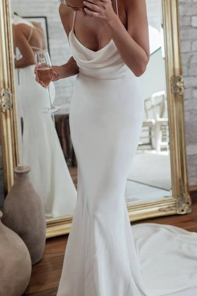 Elegant Mermaid Spaghetti Straps Beach Wedding Dresses, Bridal Gown CHW0134