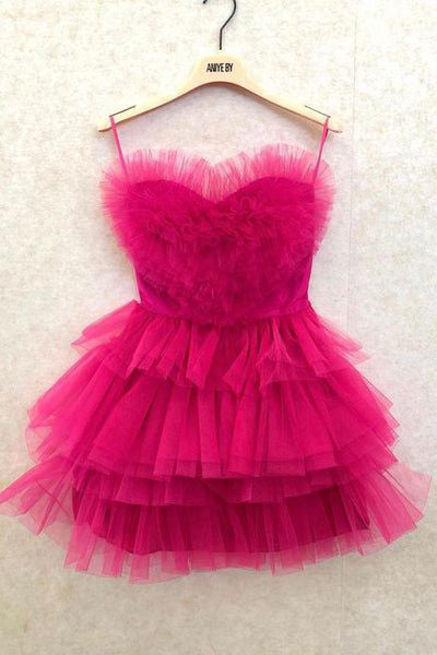 Hot Pink Spaghetti Straps Homecoming Dress With Layers, Party Gown, Gr –  cherishgirls