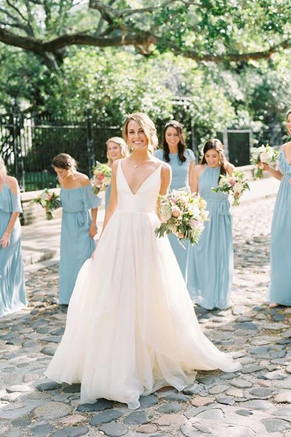 Simple V Neck Sleeveless Beach Wedding Dresses, Ivory Chiffon Beach We cherishgirls Simple V Neck Sleeveless Beach Wedding Dresses, Ivory Chiffon Beach We cherishgirls