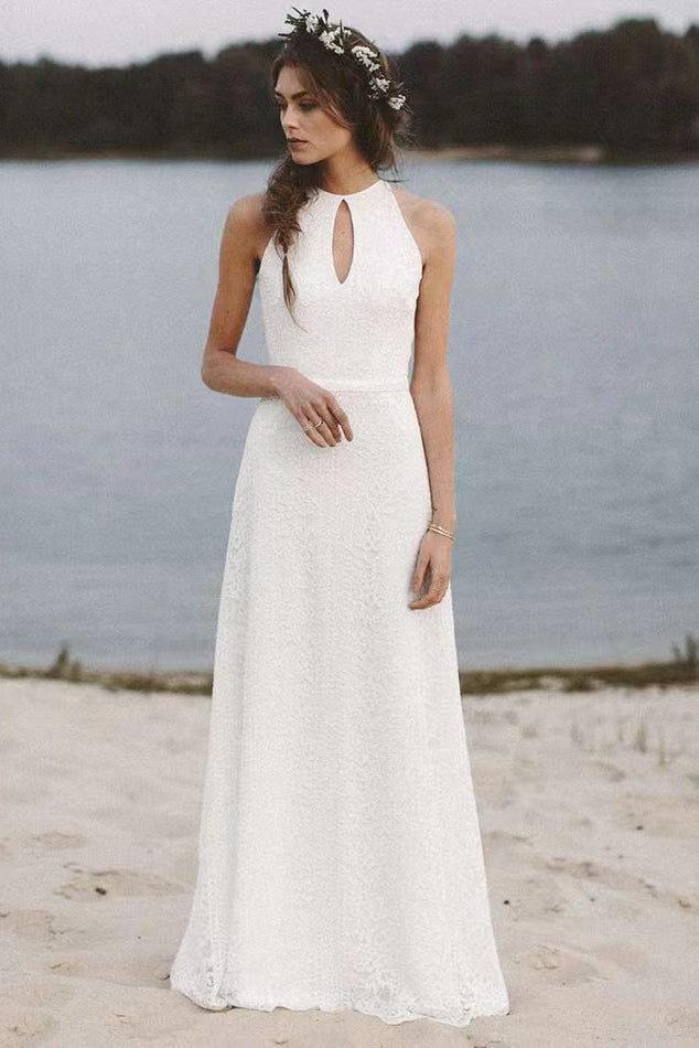 sleeveless a line maxi dress 29649-BYG LONG SLEEVES SIMPLE LACE A-LINE WEDDING DRESS – BYG Wedding  Factory main image 1