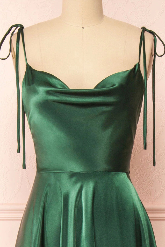 Simply Green Long Prom Dress With Slit, Spaghetti Straps Slit Evening Gown CHP0155
