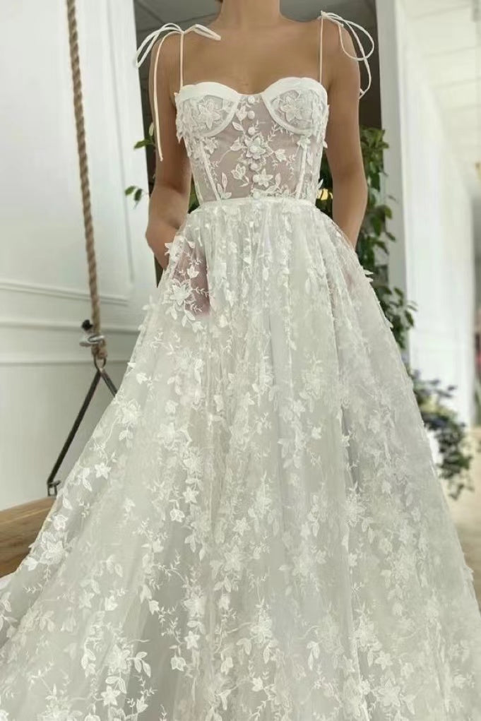 A-Line Spaghetti Straps Beach Wedding Dresses With Applique,Simple Bri cherishgirls A-Line Spaghetti Straps Beach Wedding Dresses With Applique,Simple Bri cherishgirls