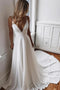 Simple A-line Ivory V-neck Spaghetti Straps Long Wedding Dress chw0030