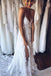 Ivory Spaghetti Strap Lace Open Back Side Split Long Beach Wedding Dresses chw0031