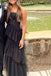 New A-line Layered Tulle Black Prom Dress, Sheer Corset Long Evening Dress CHP0088