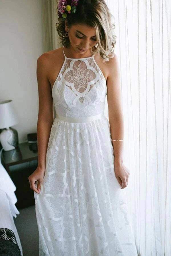 Unique Sleeveless Lace Beach Wedding Dress, Backless Bridal Gown CHW01 cherishgirls Unique Sleeveless Lace Beach Wedding Dress, Backless Bridal Gown CHW01 cherishgirls