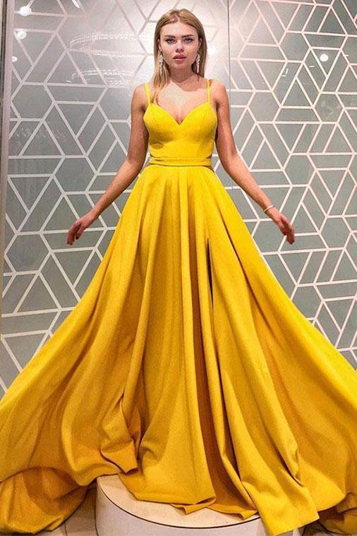 Simple A Line Spaghetti Straps Yellow Prom Dresses, Cheap Long Formal cherishgirls Simple A Line Spaghetti Straps Yellow Prom Dresses, Cheap Long Formal cherishgirls