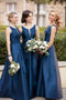 Modest A-line Satin Sleeveless Floor Length Simple Cheap Bridesmaid Dresses Prom Gowns UQ2512