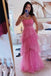 New Arrival Hot Pink Spaghetti Straps Floor Length Prom Dress With Ruffles, Tulle Formal Gown CHP0072