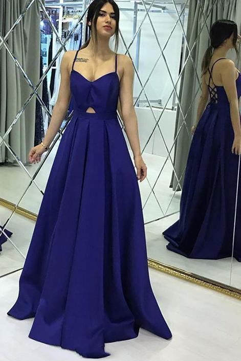 Simple A Line Spaghetti Straps Satin Long Prom Dresses Criss Cross Bac cherishgirls Simple A Line Spaghetti Straps Satin Long Prom Dresses Criss Cross Bac cherishgirls