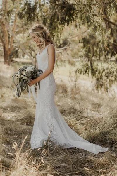 Sexy Mermaid Lace Beach Wedding Dress, Boho Backless Long Wedding Gown –  cherishgirls