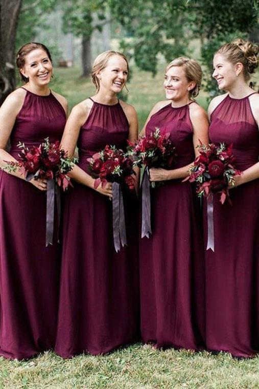 Floor Length Sleeveless Chiffon Bridesmaid Dresses, A Line Red Long Bridesmaid Dresses UQ2462 Floor Length Sleeveless Chiffon Bridesmaid Dresses, A Line Red Long Bridesmaid Dresses UQ2462