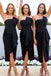 Black Strapless Sheath Tea Length Bridesmaid Dress, Unique Bridesmaid Dresses N2463