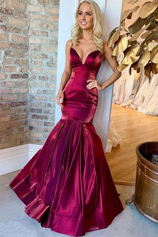 Sexy Mermaid Satin Prom Dress, Spaghetti Straps Sleeveless Floor Lengt –  cherishgirls