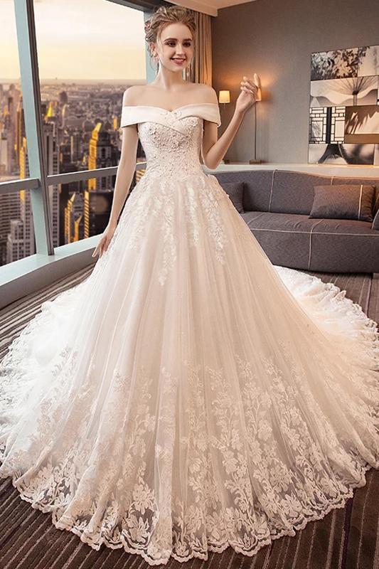 chinese dress ladies A-Line Princess Wedding Dress Off-the-Shoulder With Lace Appliques –  Newinlook main image 1