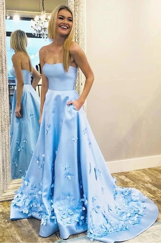 sachin and babi light blue dress Elegant High Neck A Line Satin Prom Dress with Split Front