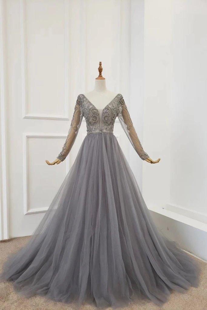 ivory satin long sleeve dress Vintage Sheath Satin V-neck Long Sleeve Wedding Dress, Diamond White / 12