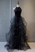 Sparkly Black Sleeveless Sequined Long Prom Dress With Ruffles, Mermaid Evening Gown CHP0331