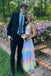 A Line Rainbow Spaghetti Straps Floor Length Prom Dresses With Slit CHP0384
