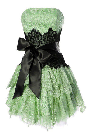 A Line Strapless Lace Short Homecoming Gown with Bow, Pink Cute Hoco Dress CHP0457