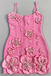 Hot Pink Spaghetti Straps Short Prom Dress with 3D Flowers CHH0199