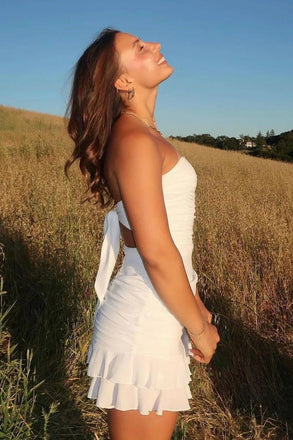 Blue Chiffon Strapless Homecoming Dress, Hoco Dress CHP0457