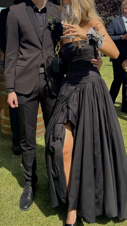 Strapless Black A-Line Long Evening Dress, Party Dresses with Slit CHP0438