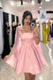 Pink Homecoming Dress With Bow Shoulder Ties, Short Homecoming Gown CHH0190