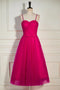 Fuchsia Pink Straps A-line Tulle Tea-Length Prom Dress, Evening Dress CHP0306