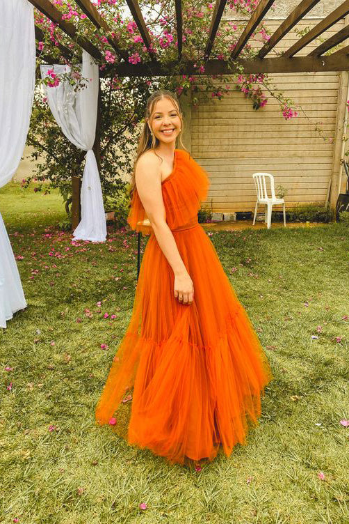 orange one shoulder prom dress One Shoulder Orange Party Dress Evening Prom Dress Custom Made fg7459