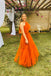 Orange Tulle One-Shoulder Long Formal Dress, Prom Dress CHP0316