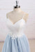 Spaghetti Straps Sweep Train Backless Light Blue Tulle Prom Dress, Formal Dresses CHP0301