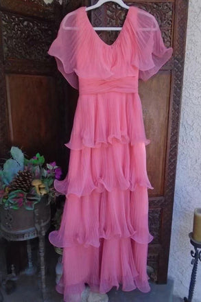 Simple Pink Tulle Off-the-Shoulder Long Prom Dresses With Layers CHP0239