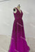Shiny Purple Deep V Neck Long Prom Dress, Formal Dress with Slit CHP0282