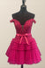 Hot Pink Off-the-Shoulder A-Line Short Prom Dress, Homecoming Dress chh0156