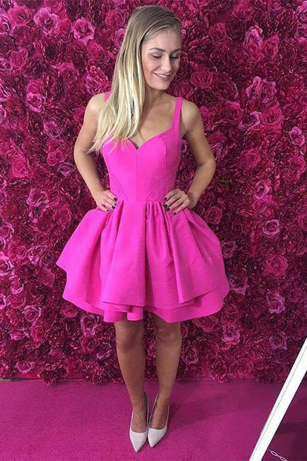 A-Line Hot Pink Sweetheart Short Prom Dress, Homecoming Dress chh0155