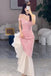 Pink Mermaid Off The Shoulder Prom Gown With Sequins, Sparkly Formal Dresses CHP0295