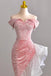 Pink Mermaid Off The Shoulder Prom Gown With Sequins, Sparkly Formal Dresses CHP0295