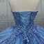 Shiny Ball Gown Blue Tulle A-Line Long Party Prom Dresses,Evening Dress CHP0361