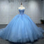 Shiny Ball Gown Blue Tulle A-Line Long Party Prom Dresses,Evening Dress CHP0361