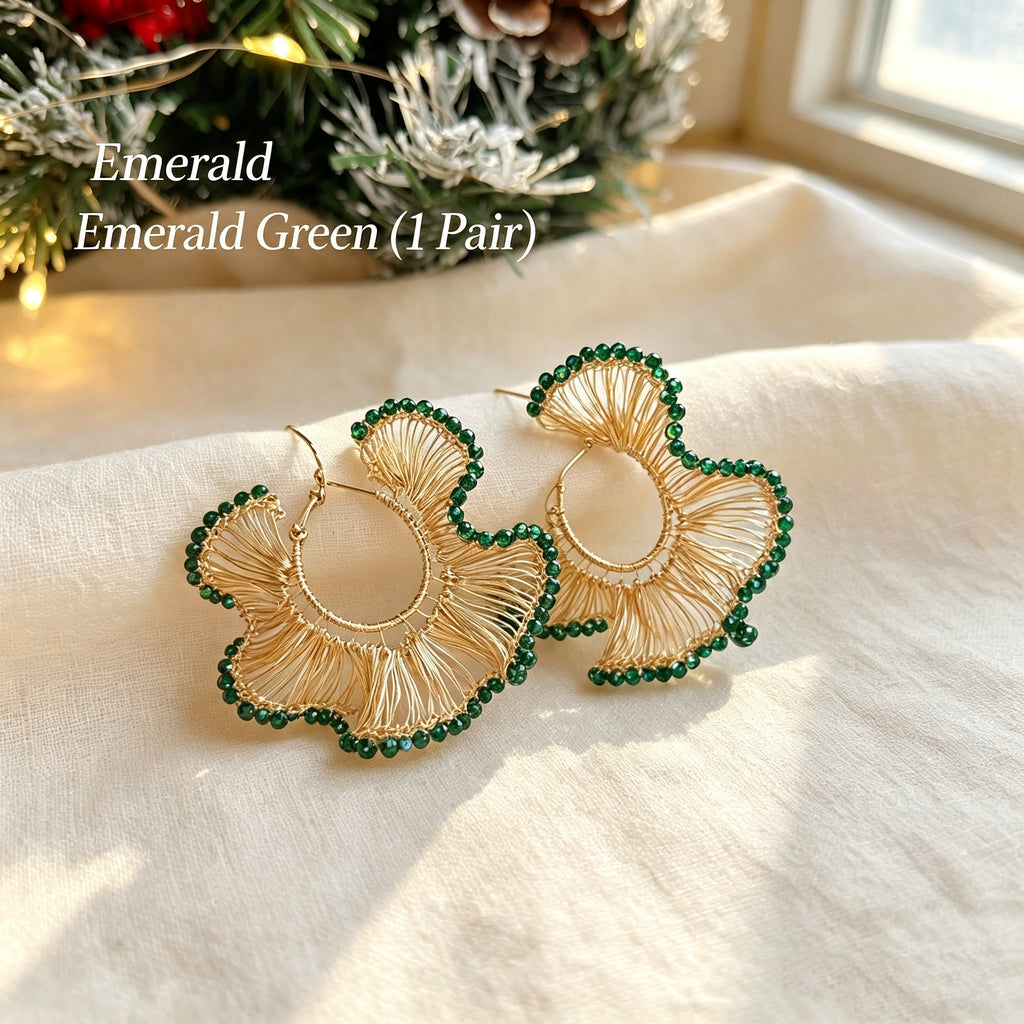 Limited Christmas Wire Crochet Romantic Ruffled Skirt Earrings, Crystal Art Jewelry CHJ1008