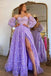 Sweetheart Lilac Long Prom Dresses Embroidered Butterfly Detachable Sleeves Lavender Formal Evening Gown CHP0327